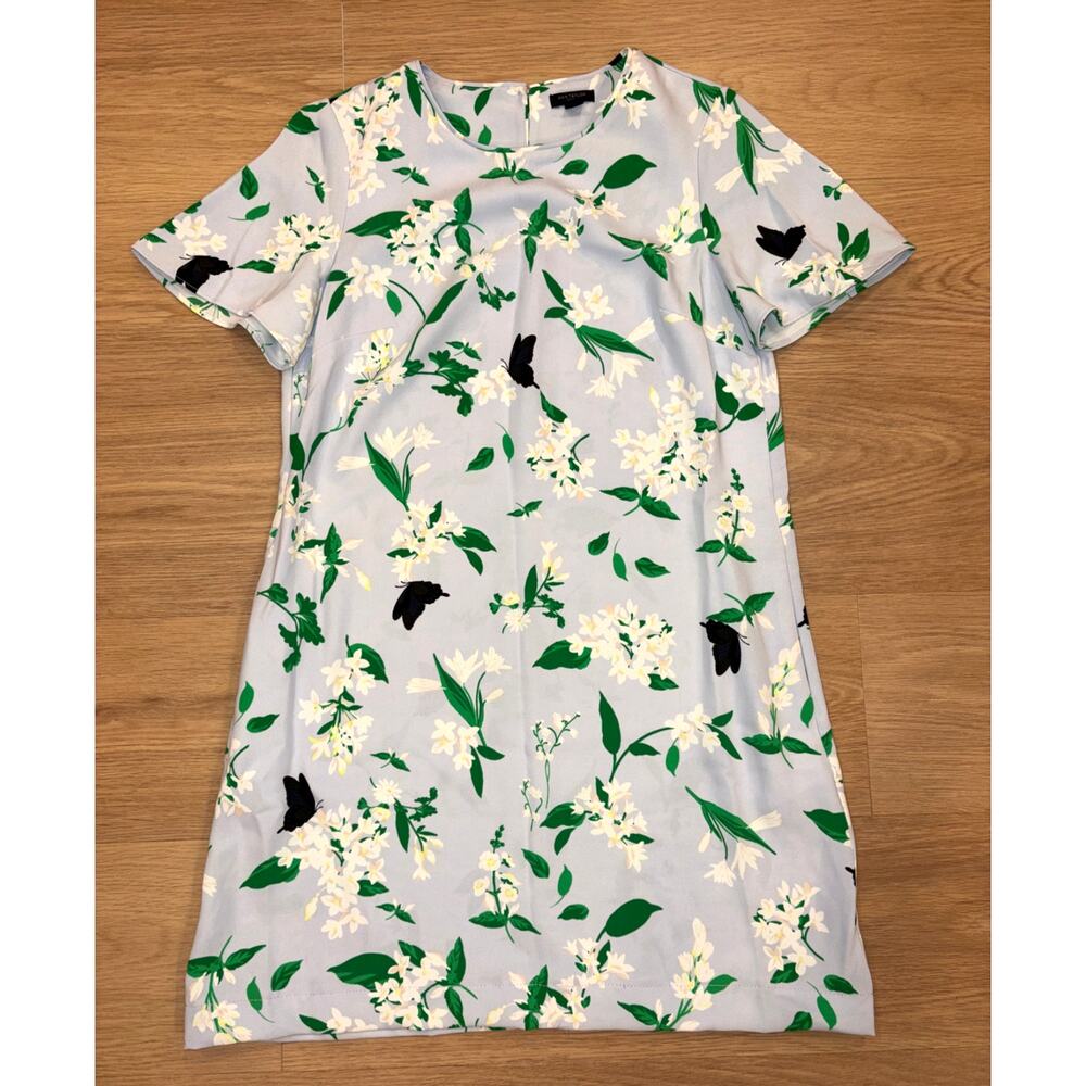 Ann taylor petite light blue floral butterfly shift dress womens size 2P